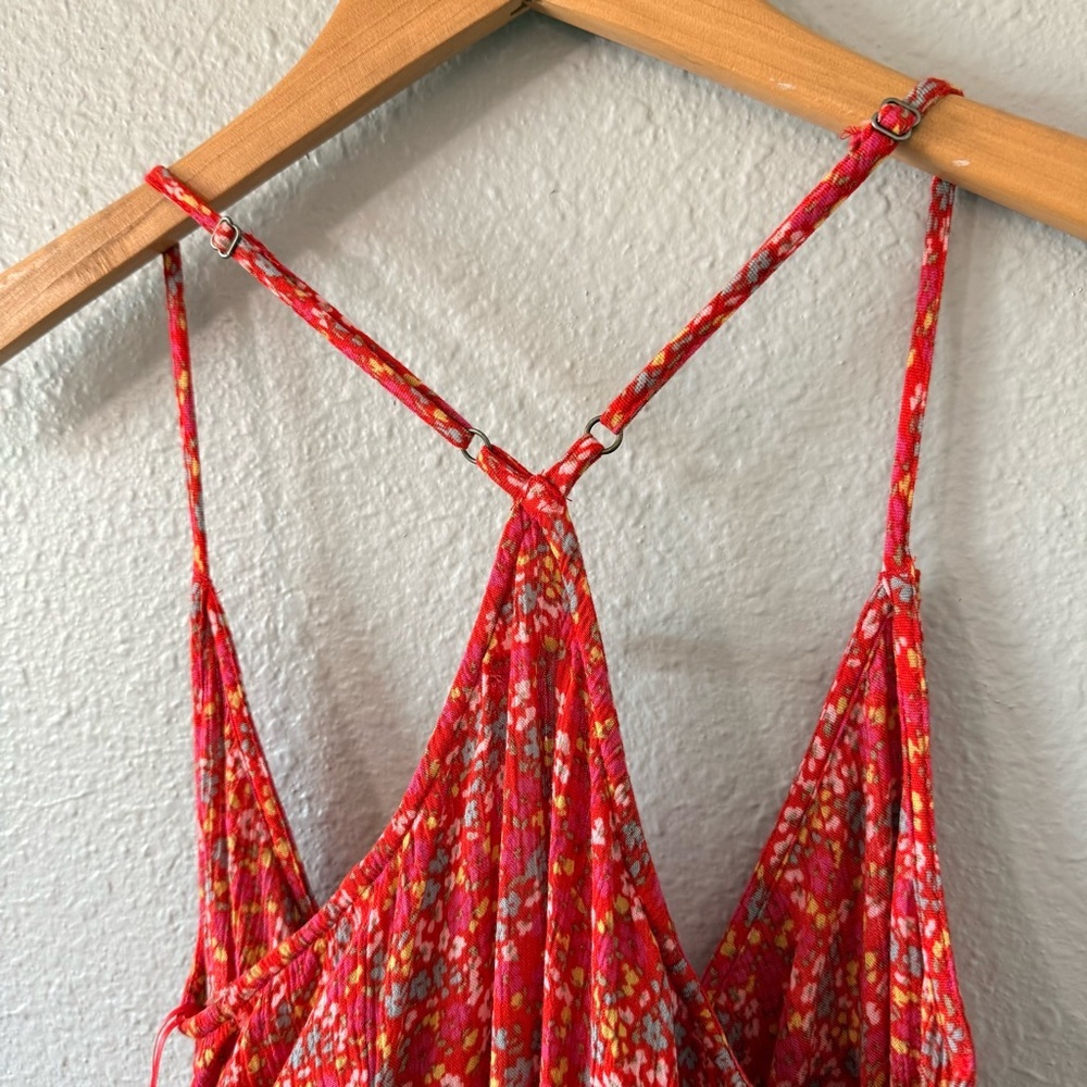 O’Neill Women's Red Floral Tie Wrap Mini Dress Bohemian Beachy Boho Size X-Small - Picture 10 of 11